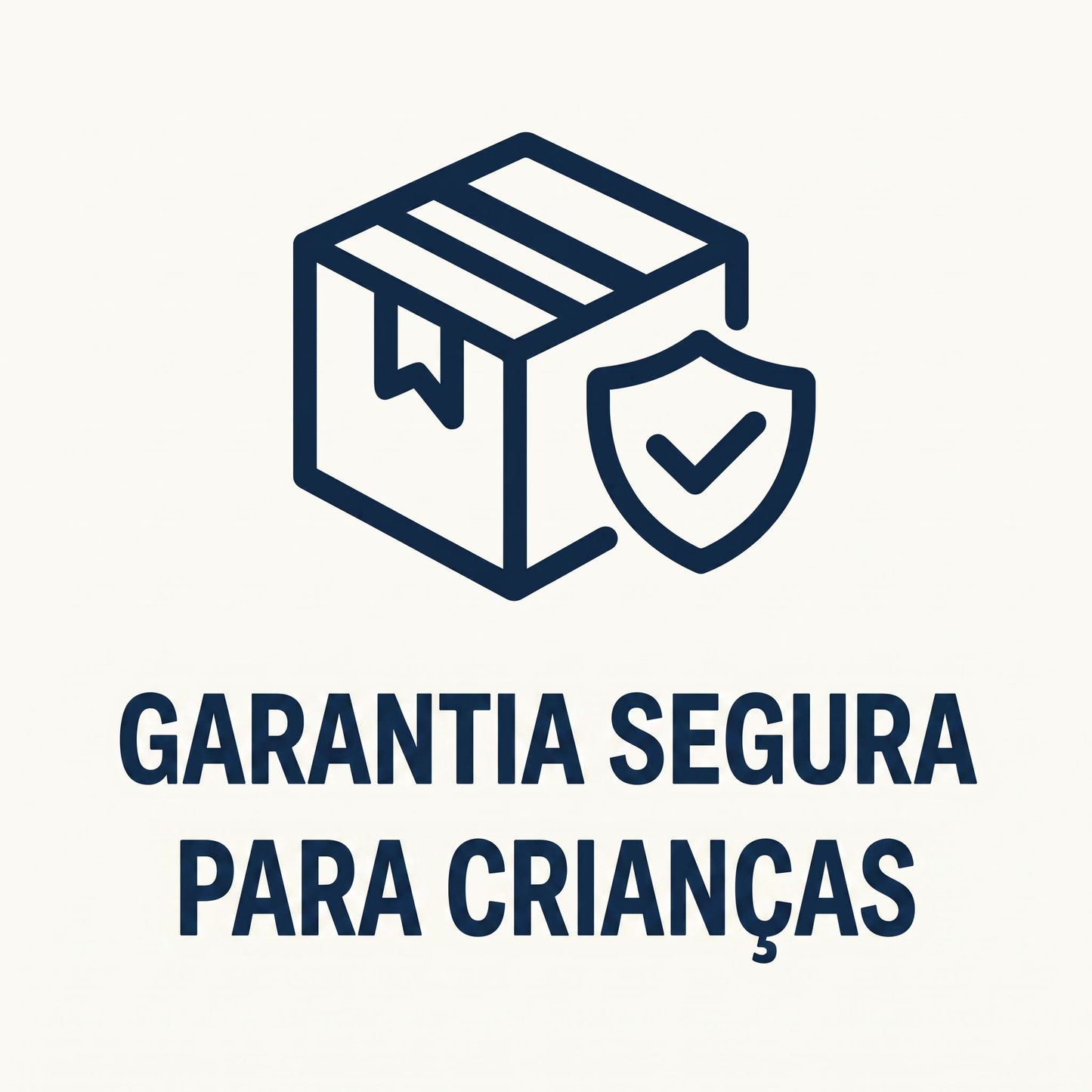 Ícone ilustrativo de uma caixa com um escudo de proteção e o texto "Garantia Segura para Crianças", reforçando a segurança e qualidade dos produtos KinderSpeech.